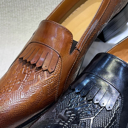 Shoes Men Original First-Layer Cowhide Men's Wedding Dress Shoes Elegant Tassel Slip-On Pointed Toe Loafers