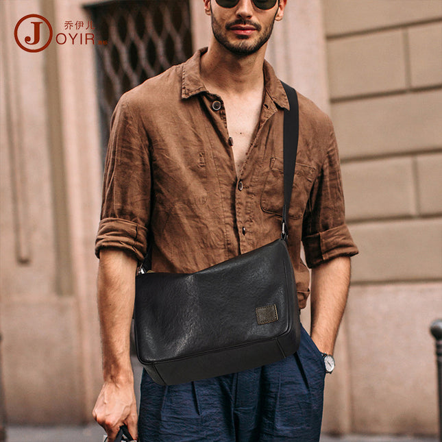 Cross-Border First-Layer Cowhide Trendy Brand Men's Bag Vegetable Tanned Leather Casual Shoulder Bag Commuter Men's Bag High-End Crossbody Bag