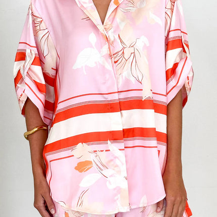 Spot 25 Years of European and American Cross-Border Summer New Fashion Casual Printed Cardigan Shirt Shorts Suit 68517