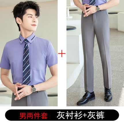 Men's and Women's Professional Shirts Hotel Front Desk Attendant Work Clothes Temperament ktv Catering Salesperson Work Clothes Summer