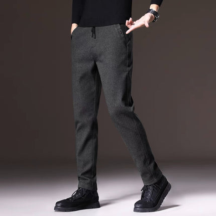 24 autumn and winter sanding fleece-lined thickened leggings professional straight slim pants warm men's casual pants trendy men