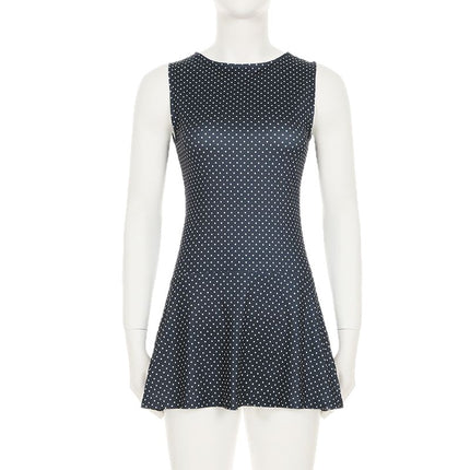 European and American Retro Style Export Women's Clothing Round Neck Waist Sexy Elegant Simple Accessible Luxury Fashion Polka Dot A-Line Dress