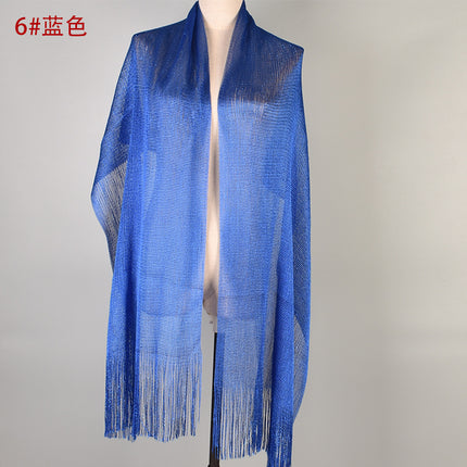 2024 new European and American style sexy flat long beard solid color sunscreen shawl scarf fashion ladies split towel