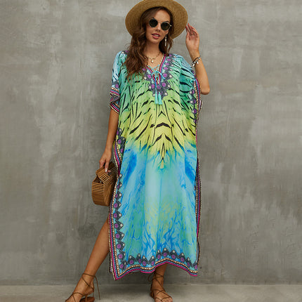 European and American new polyester printed beach dress loose bikini swimsuit cover shirt seaside vacation sun protection shirt for women