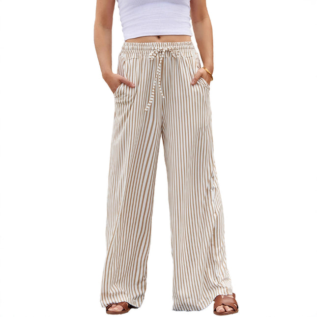 Vintage Striped Wide-Leg Pants for Women, High-Waisted Loose Brushed Trousers, New European and American Cross-Border Women's Fashion