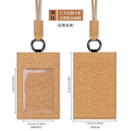 Light Luxury Cork Work Id Card Holder Vertical Style Neck-Hanging Badge Holder Custom Name Badge Access Card Holder