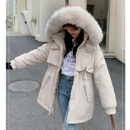 Parka for Women 2025 Winter New Thickened Warm Workwear Cotton Coat Loose Cotton Jacket Versatile Waist-Cinching Hooded Outerwear