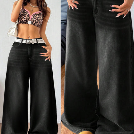 Cross-Border Foreign Trade Amazon European and American Black Wide-Leg Denim Washed Women's Jeans Loose Casual Floor-Length Trousers