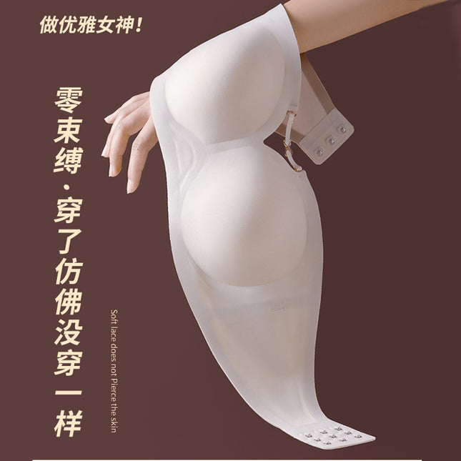 Small chest thick Cup one-line strapless underwear summer non-slip seamless tube top anti-exposure 1/2 cup bra