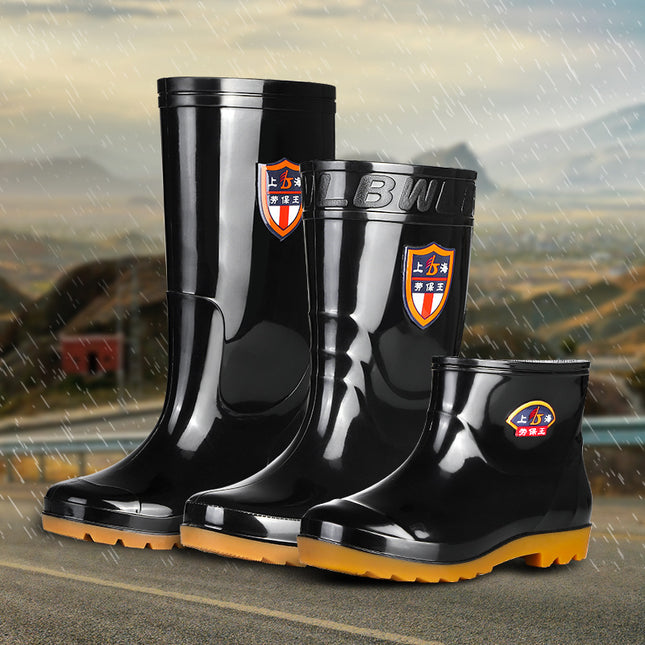 Mid-Calf Rain Boots for Men, Wear-Resistant Tendon-Soled Water Shoes, Warm, Acid-Alkali-Resistant Waterproof Boots, Labor Protection Anti-Slip Rain Boots, Construction Site Overshoes