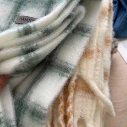 Cheese Cream Yellow ~ Autumn and Winter New Plaid Scarf for Women Winter Korean Style Ins High-End Versatile Warm Scarf Trend