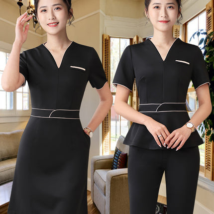 Spring and Summer Beauty Salon Technician Black and White High-Elastic Work Clothes Women's Fashionable Elegant Foot Massage Shop Mid-Sleeve Pants Suit