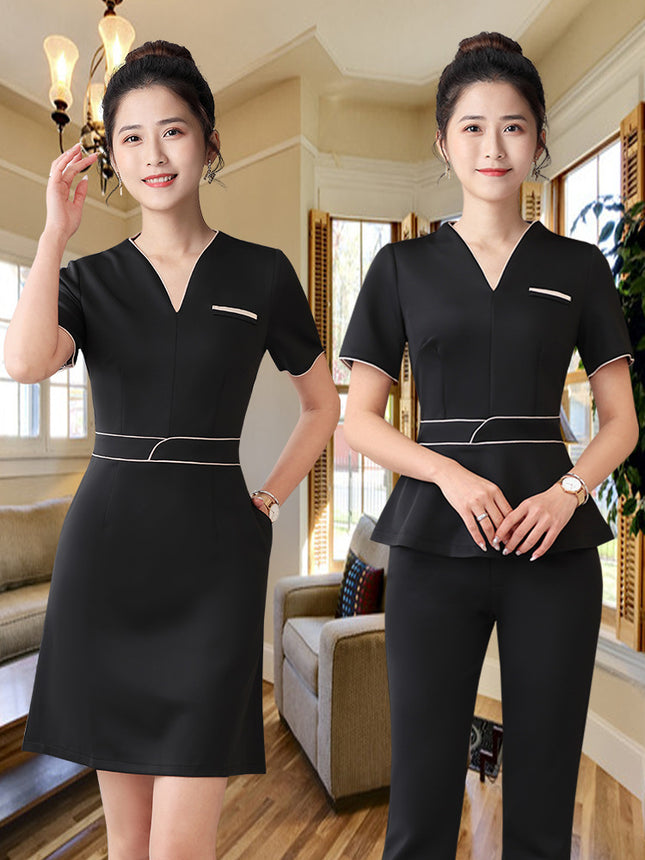Spring and Summer Beauty Salon Technician Black and White High-Elastic Work Clothes Women's Fashionable Elegant Foot Massage Shop Mid-Sleeve Pants Suit