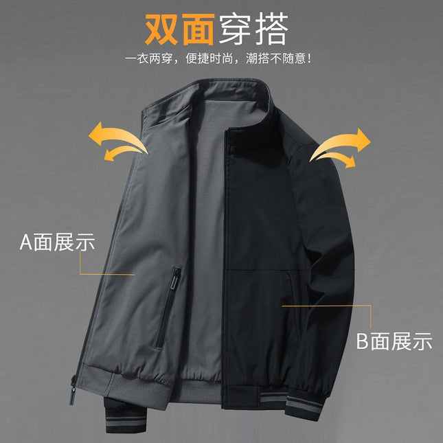 Spring and Autumn cotton-padded jacket men's double-sided casual stand collar jacket sports middle-aged men's jacket trendy brand baseball uniform