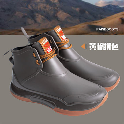 Men's and Women's Rain Boots, Mountain Waterproof Hiking Boots, Outdoor Mountaineering Rubber Shoes, Shoelace Design, Combat Boots, Rider Outdoor Waterproof Shoes