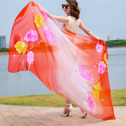 Seaside Sunscreen Silk Scarf Imitation Silk Scarf Spring and Summer Joker High-grade Printed Beach Scarf Silk Scarf Shawl Wholesale