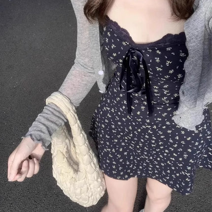 Blue Purple Floral Sling dress Women's Summer 2025 New Arrival Short Short Skirt with Short Waist and Super Fire Sweet Style
