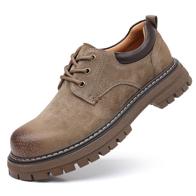 2026 New Style Work Shoes for Men, Pigskin Breathable Casual Shoes, Thick-Soled Round-Toe Comfortable Versatile Shoes with Rubber Sole