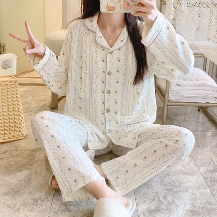 New crepe plus size cotton confinement clothing soft and comfortable sweat-absorbent breathable maternity pajamas