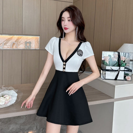 Work Clothes Foot Bath Female Technician New Low-cut Sexy Waist Slim-fit Elegant Slim Dress Night Head Shop Clothes