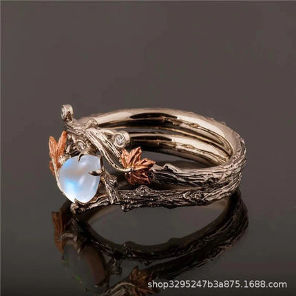 European and American Cross-Border Fashion Design Ins Style Retro Ancient Golden Branches Maple Leaf Ring Women's Niche High-End Index Finger Ring