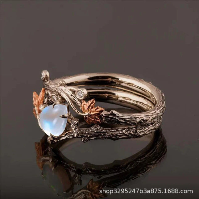 European and American Cross-Border Fashion Design Ins Style Retro Ancient Golden Branches Maple Leaf Ring Women's Niche High-End Index Finger Ring