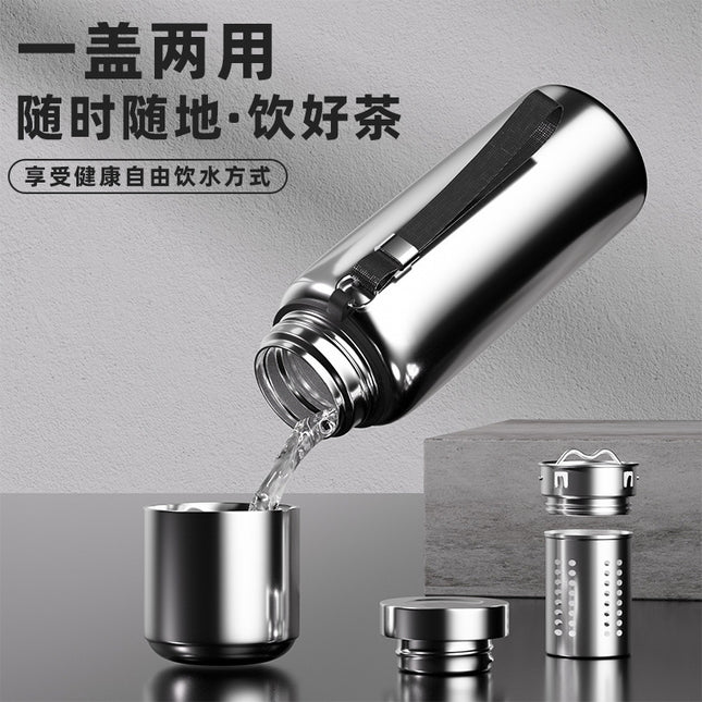 Outdoor Large-Capacity All-Steel Kettle for Men, Tea-Water Separation Vacuum Insulated Cup, 316 Stainless Steel Hiking Sports Water Cup