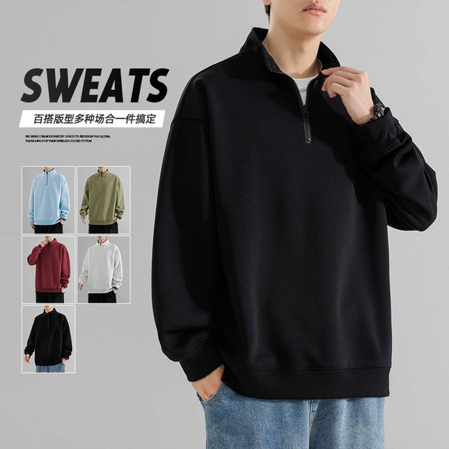 Half Zipper Trendy Brand Sweat Men's Neck New Spring and Autumn American Printed Color-matching Sports Casual Loose Top for Women