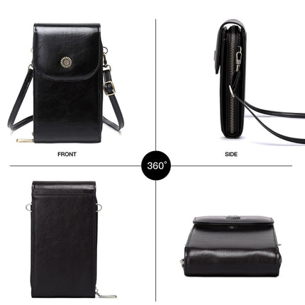 New RFID Women's Mobile Phone Bag Retro Oil Wax Leather Vertical Crossbody Mobile Phone Bag All-match Mini Shoulder Bag