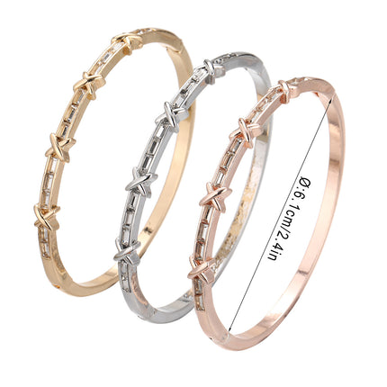 Cross-Border Popular Fashion Classic Zinc Alloy Full Diamond High-End Watch with Women's Open Bracelet Bracelet