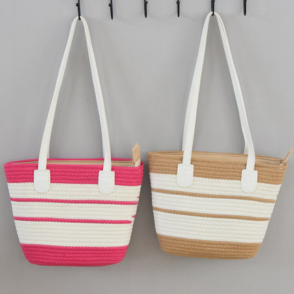 New Versatile Shoulder Bag Large Capacity Woven Bag Women's Seaside Vacation Beach Bag Straw Bag Cotton Thread Tote Bag