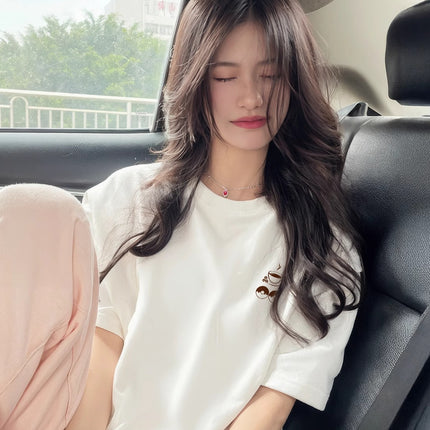 Pure Cotton Short-Sleeve T-Shirt for Women, 2026 New Style, White, Summer, Loose-Fitting, Half-Sleeve, Niche, Versatile, Unique Design Top