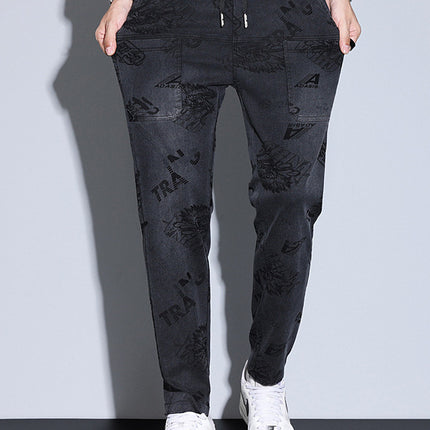 Data New Men's Casual Pants Business Casual Jacquard Spray Horse Stretch Trendy Brand Elastic Waist Six Pocket Pants Pants for Men