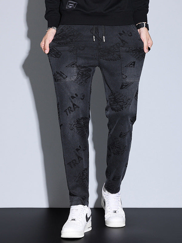 Data New Men's Casual Pants Business Casual Jacquard Spray Horse Stretch Trendy Brand Elastic Waist Six Pocket Pants Pants for Men