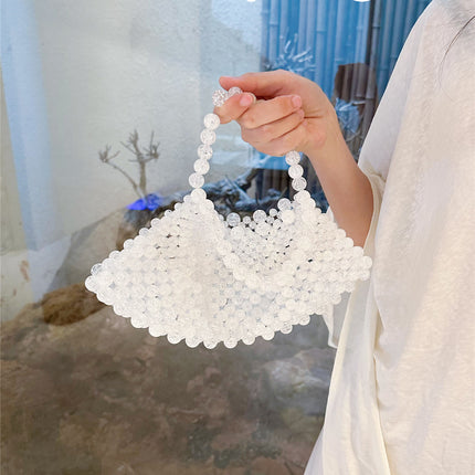 French Retro Hand-Woven Beaded Ice Cracked Pearl Fan-Shaped Bag Fairy Dumpling Mobile Phone Bag Hand-Held Crossbody Bag