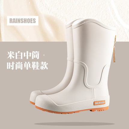 Fashion Trend Rain Shoes Women's Waterproof Non-slip High Barrel Rain Boots Adult Camping Work Wear-resistant Rubber Shoes Long Barrel Water Shoes