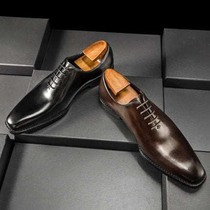 [One-piece Oxford Shoes-Hand-brushed] Men's Leather Shoes Business Dress British Style Groom Leather Shoes Men