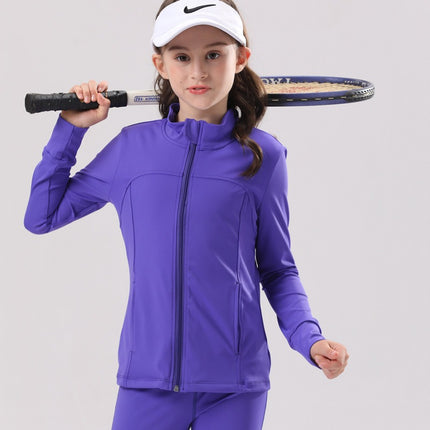 European and American Autumn and Winter New Girls Children's Long Sleeve Zipper Jacket Outdoor Sports Training Yoga Clothing Fitness Top