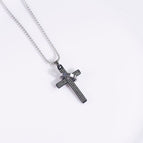 Gun black titanium steel with ring cross [titanium steel chain 70CM]]
