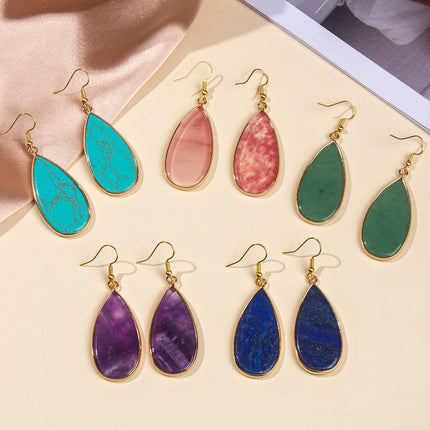 Zhuhang Jewelry Cross-Border New Natural Stone Earrings Light Luxury High-End Earrings Blue Pine Green Eye Stone Earrings Wholesale