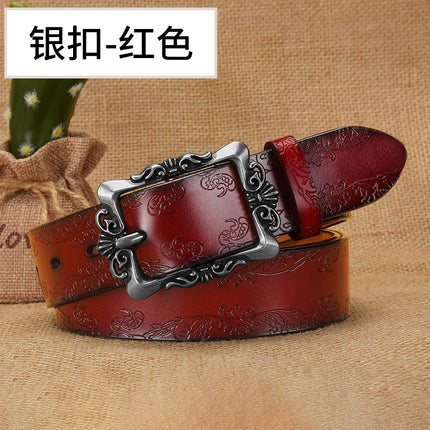 Cross-border European and American Women's Retro Belt Embossed Pattern Pin Buckle Belt Women's Ins Style All-match Simple Casual Pants Belt