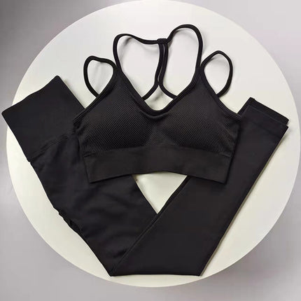 Women's Running Training Sports Suit, White Klein Blue Yoga Thin Straps, Beautiful Back Fitness High-Waisted Peach Pants