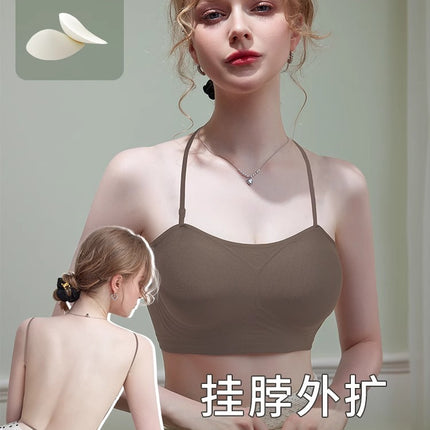 Halter Neck Bra for Women with Small Breasts, Large Breasts, Large U-Shaped Back, Strapless Push-Up Anti-Slip Invisible Bra