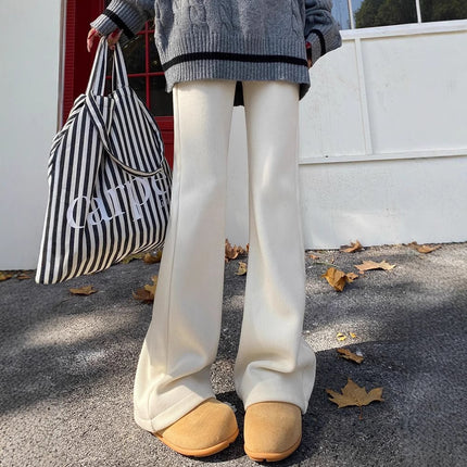 Corduroy Micro-pants Women's 2024 Autumn and Winter fleece-lined Thickened Casual All-match High Waist Slimming Micro-pants