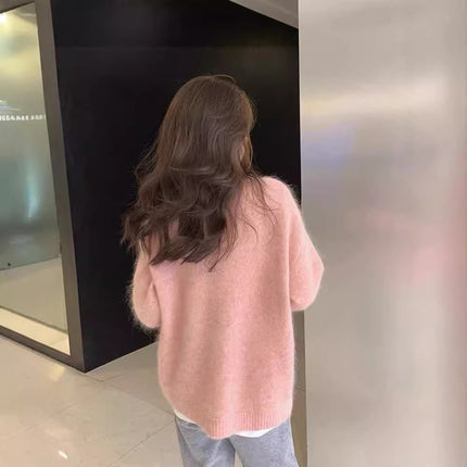 2026 New High-End Raccoon Fur Cream Peach Pink Sweater for Women, Winter Design, Niche Lazy Style