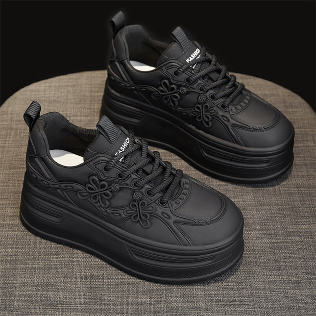 Chinese Style Thick-Soled Height-Increasing White Shoes for Women 2025 Autumn and Winter New Versatile Breathable Casual Shoes Chinese Knot Women's Shoes