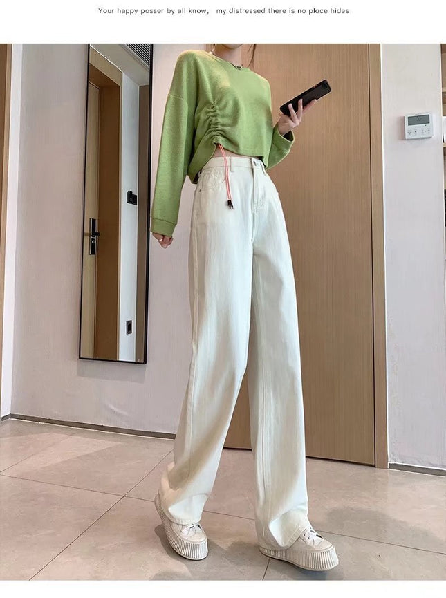 Wide-Leg Jeans for Women Spring New 2025 Straight Loose High-Waisted Slimming Drapey White Floor-Length Pants Trendy