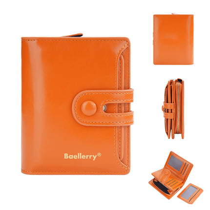 Baellerry New K-Style Cross-Border Oil Wax Leather Multi-Card Slot Buckle Wallet Zipper Women's Short Coin Purse