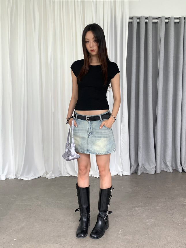 Dorothy Tricolor South Korea Spice Girls Pure Want Large Cross Backless Short Sleeve T-shirt Slim Fit Short Figure Shown Top