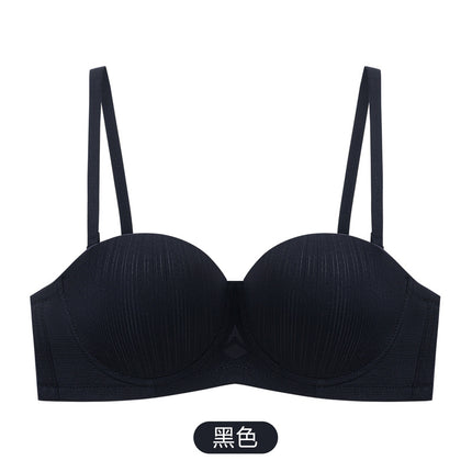 in stock sexy underwear women's half cup smooth seamless bra with steel ring small chest gathered strapless underwear bra